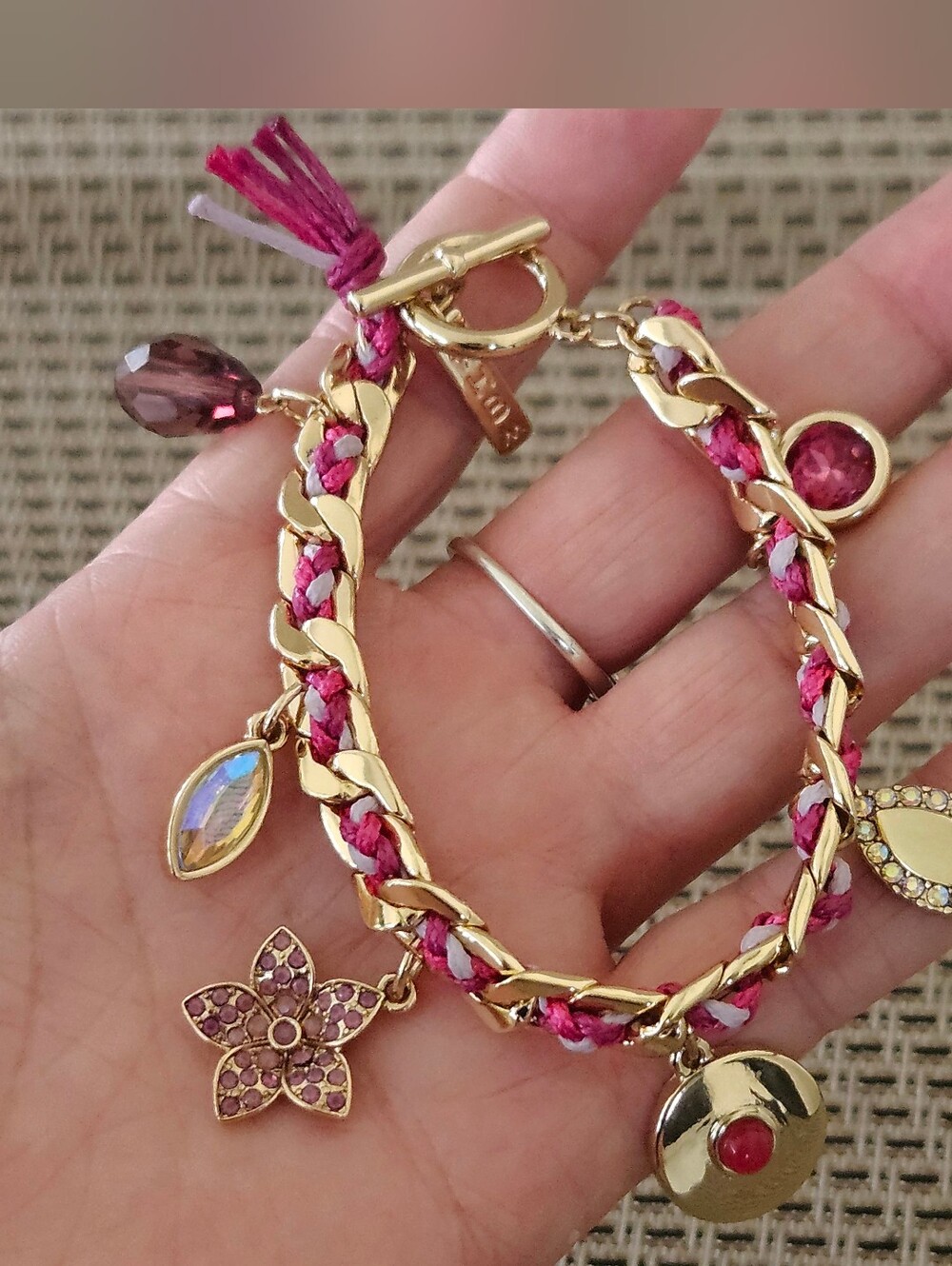 Charm Bracelet, Pink & Gold Bracelet, WHBM Charm Bracelet